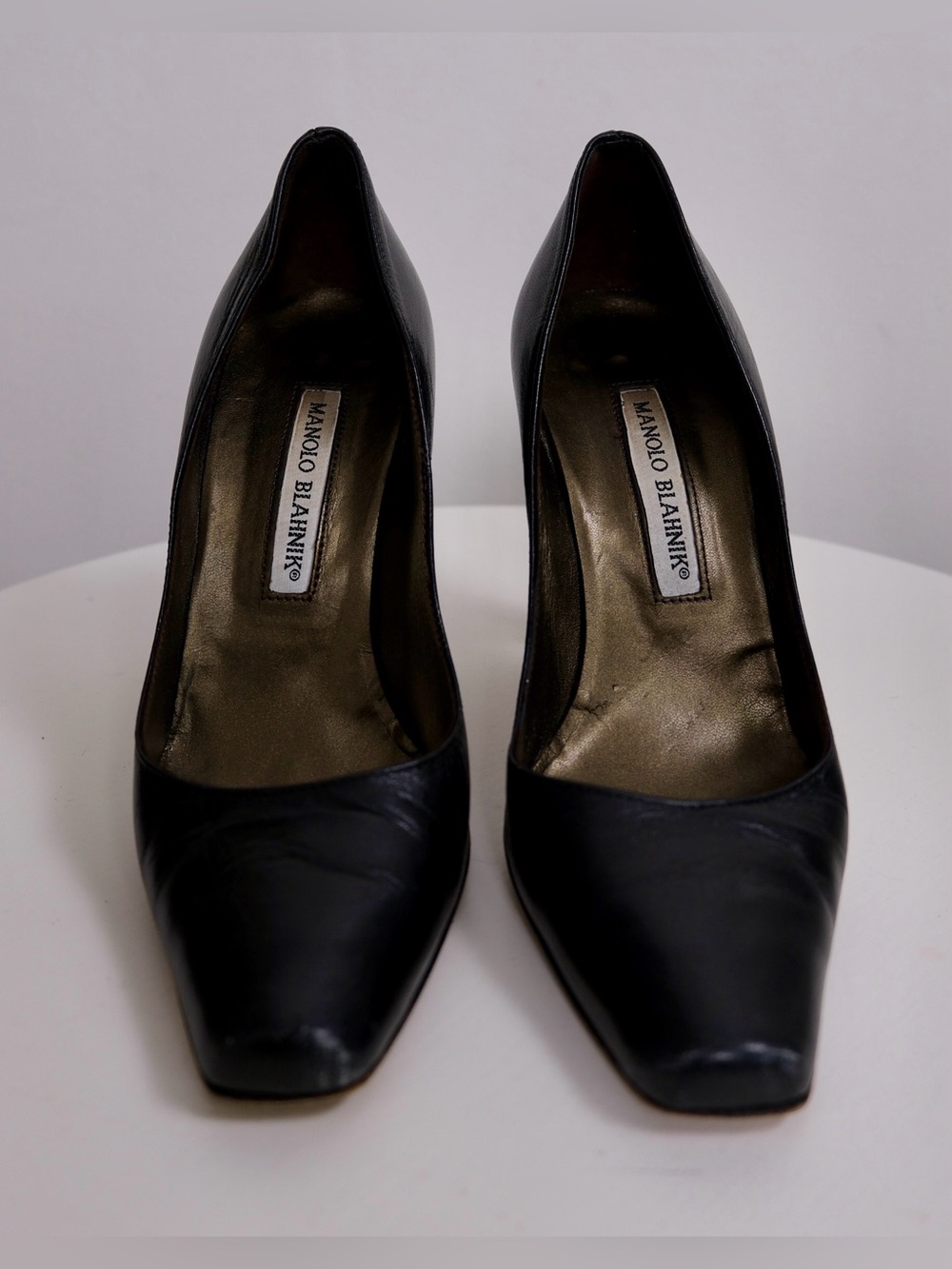 Manolo Blahnik Black Leather Square Toe Pumps 4” Heels EU 36.5 | US 6.5